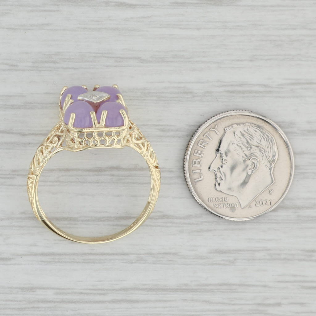 Lavender Jadeite Jade Diamond Filigree Ring 14k Yellow Gold Size 8