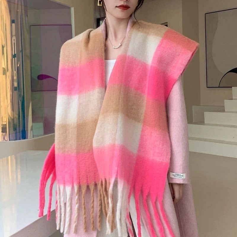Popular Spring And Winter AC Scarf Warm Thickened Color Plaid Scarf Scarf Shawl Fashionable Western Style Outer Wear
