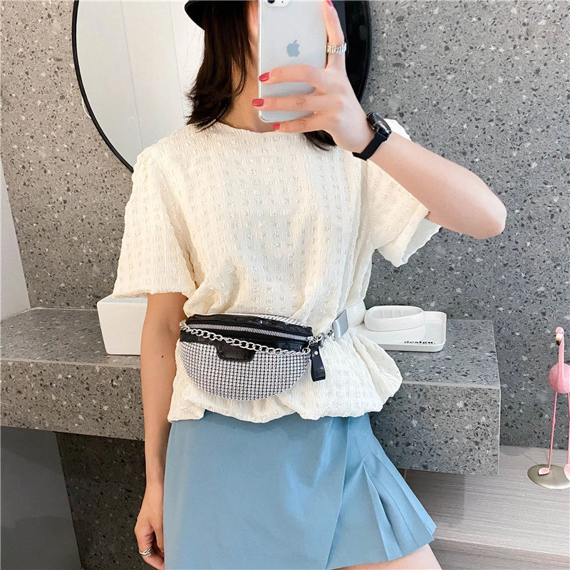 Women's Basic Classic Style Geometric Pu Leather Waist Bags
