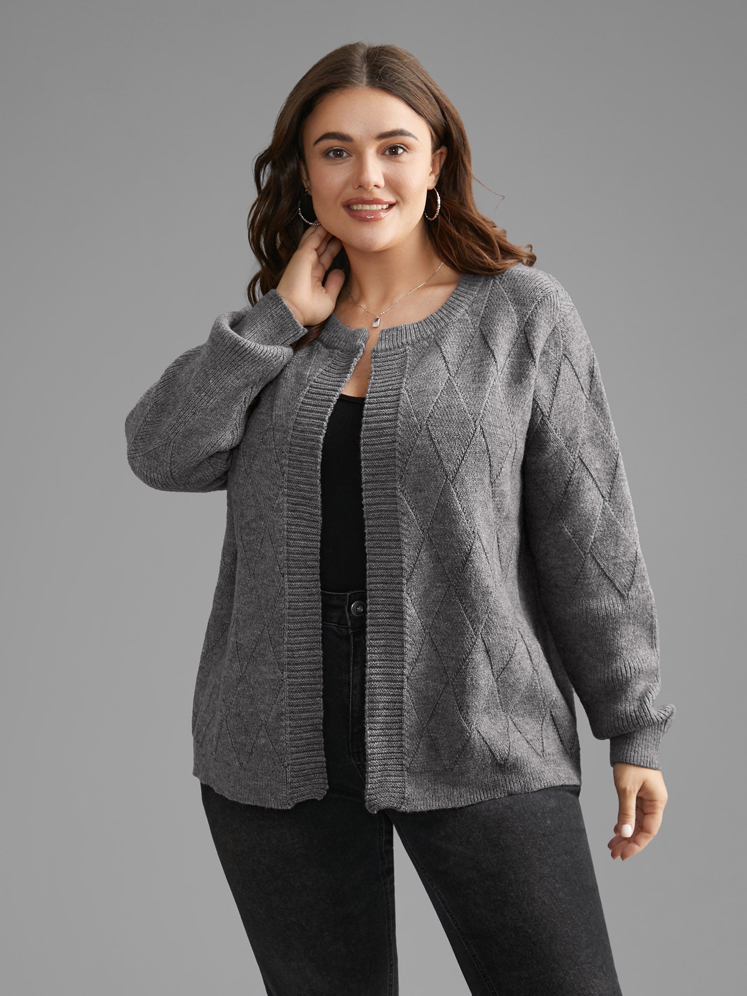 Solid Textured Open Front Cardigan