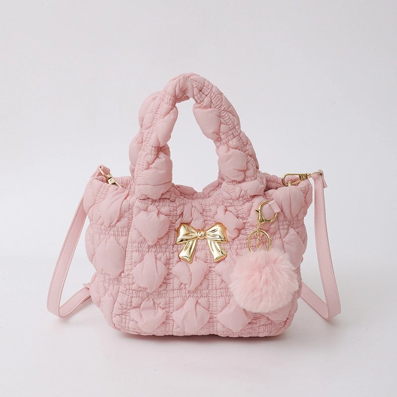 Women's Small Nylon Solid Color Bow Knot Streetwear Square Magnetic Buckle Shoulder Bag Handbag
