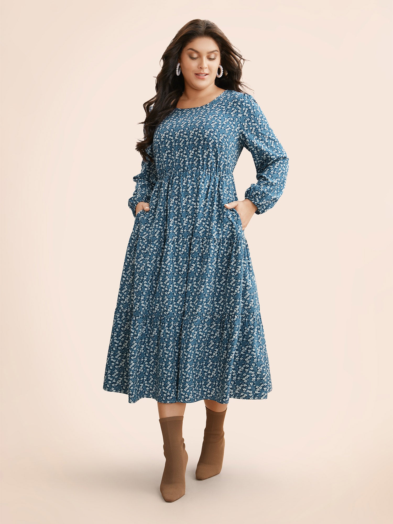 Ditsy Floral Ruffle Layered Hem Dress