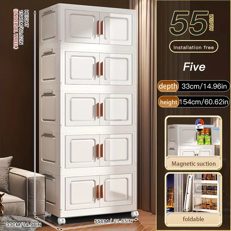 💝Flash offer💝Buy 2 Get 2 Free💥Extra-Large Multi-Layer Storage Cabinet with Wheels & Doors - Waterproof, Foldable Organizer for Bedroom Clutter, Documents, Toys, Snacks | Aesthetic Room Decor