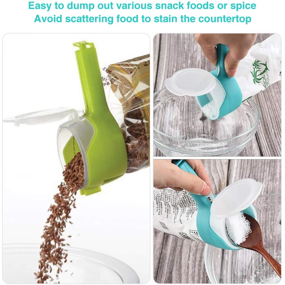 Food bag clipswith Pour Spouts