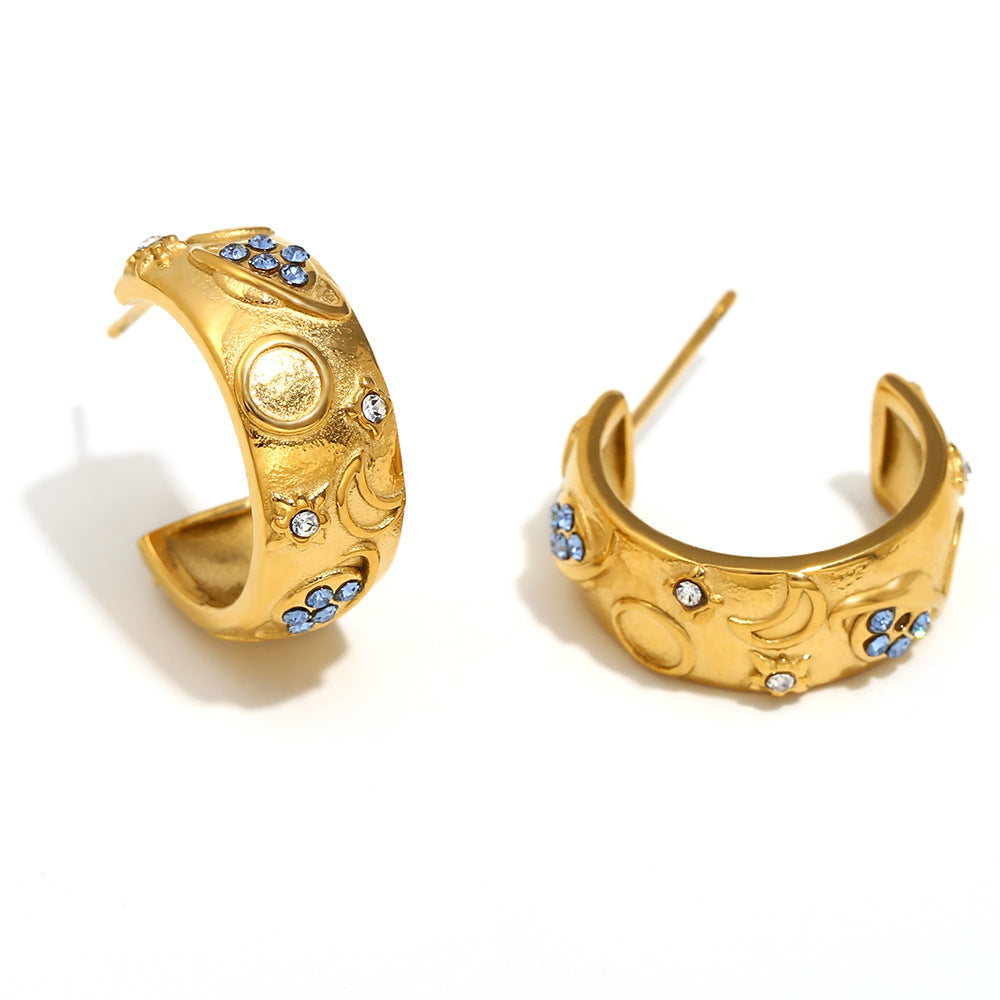 Ins Fashion Niche Advanced Versatile Ring Bracelet Stainless Steel 18K Gold Plated Tarot Earrings Female