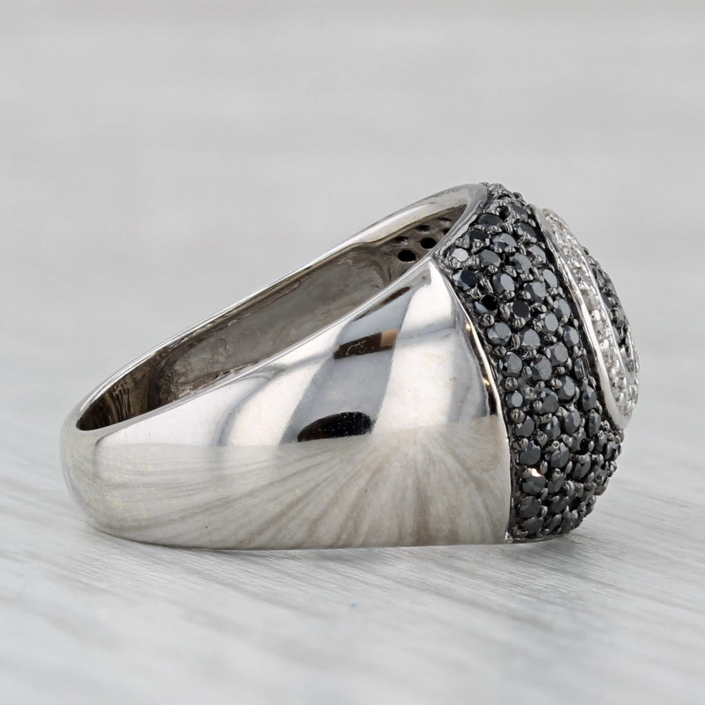0.79ctw Black White Pave Diamond Swirl Ring 14k White Gold Size 7.25 Cocktail