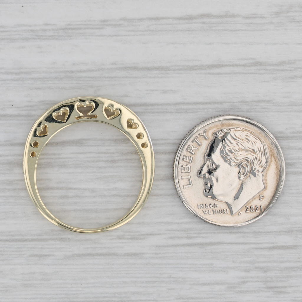 0.10ctw Diamond Wedding Band 10k Yellow Gold Sz 6.5 Stackable Ring Heart Bridge