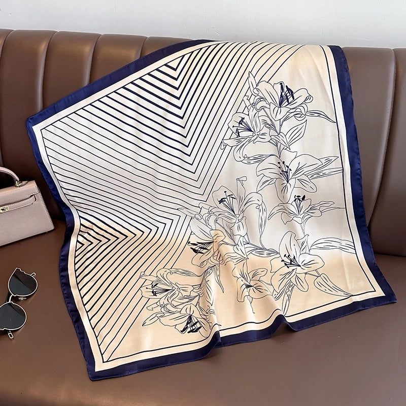 Women's Minimalist Stripe Flower Imitated Silk Silk Scarf