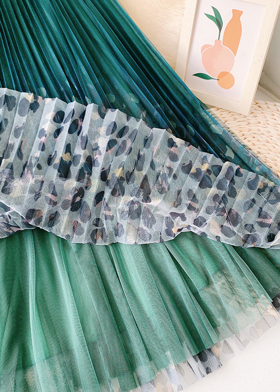 Organic Green Leopard Print fashion Straight Spring Skirt