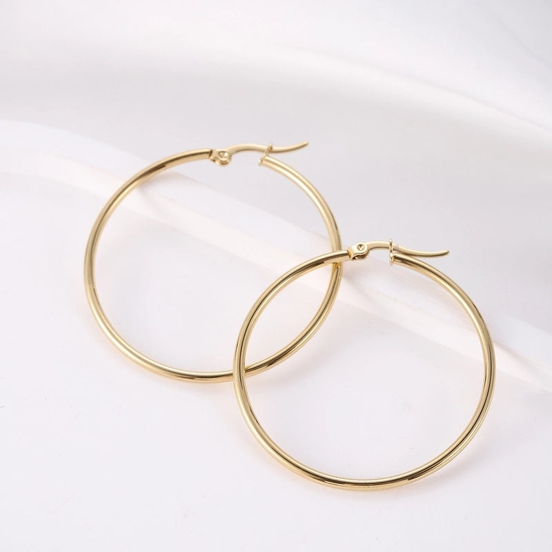 Vintage Style Modern Style Minimalist Round Titanium Steel 18K Gold Plated Hoop Earrings