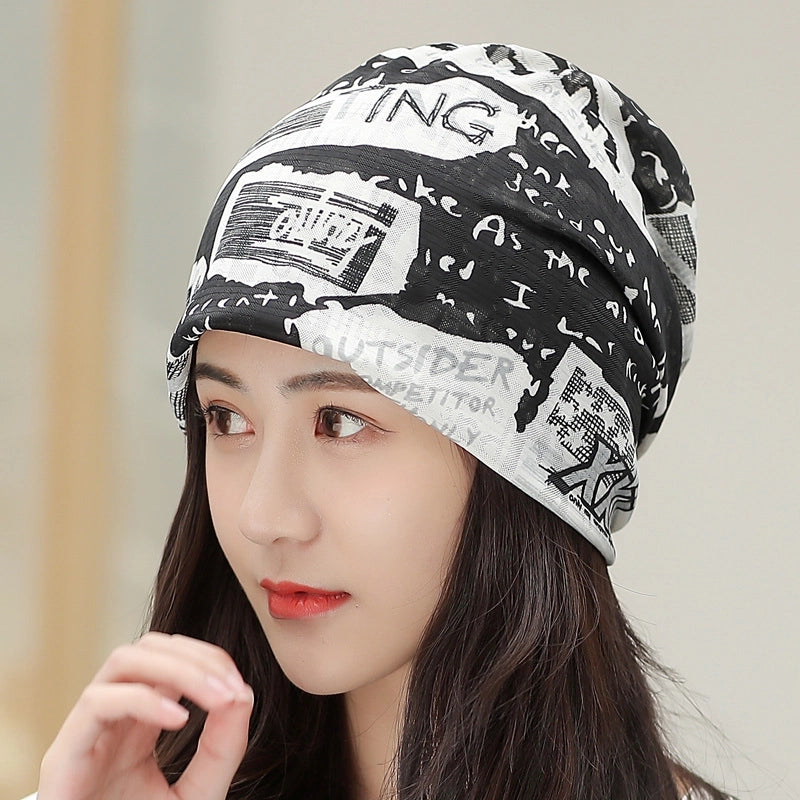 Printed Thin Hat Women's Pullover Hat Breathable Sparkling Toe Heap Moon Hat Headscarf Outdoor Hat