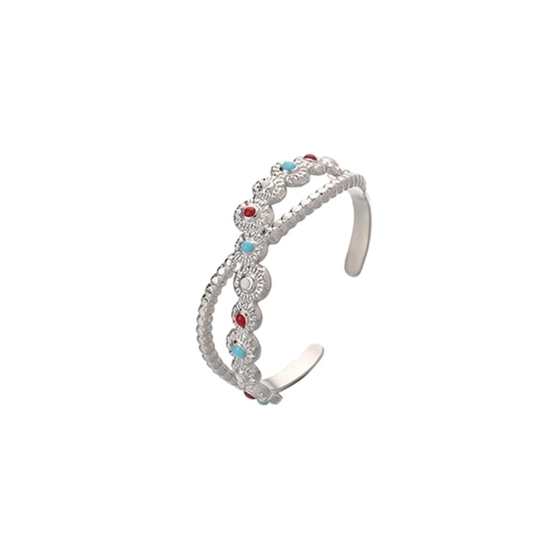 Ethnic Style Sun Star 304 Stainless Steel Artificial Gemstones Rhinestones Enamel Inlay Open Rings