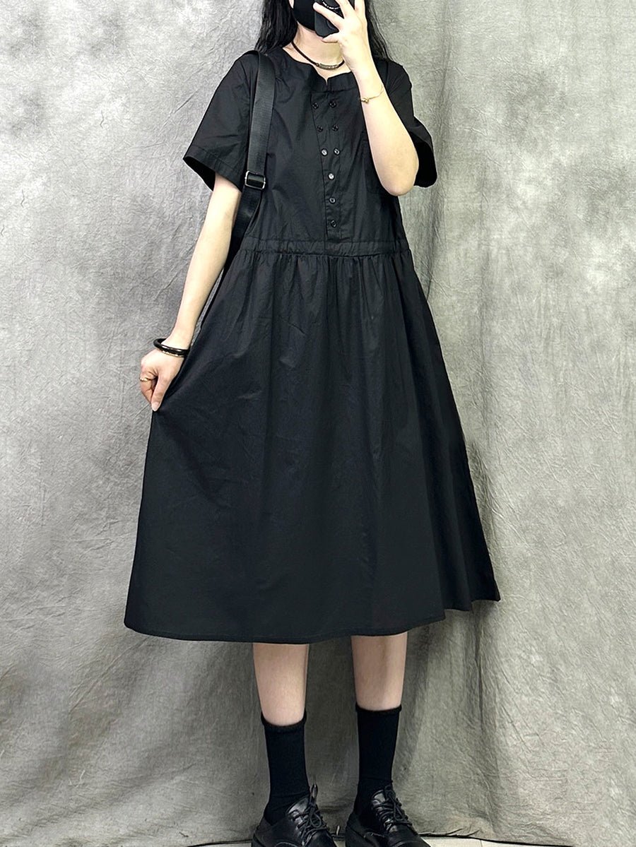 Women Summer Casual O-Neck Loose Cotton Dress