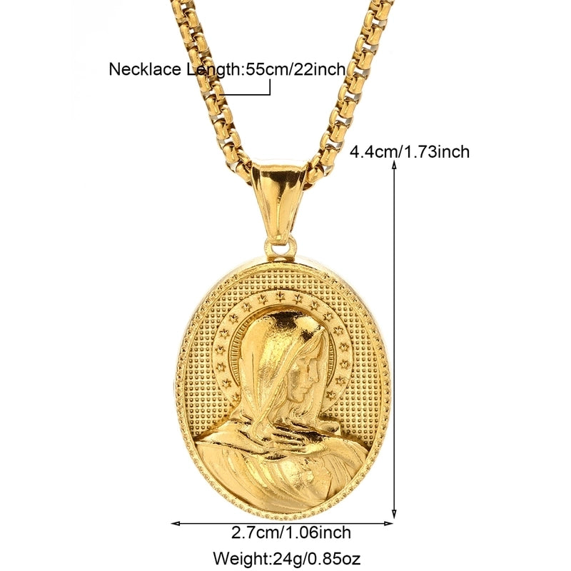Modern Style Classic Style Portrait Cross Solid Color 304 Stainless Steel 18K Gold Plated Round Pendant Necklace