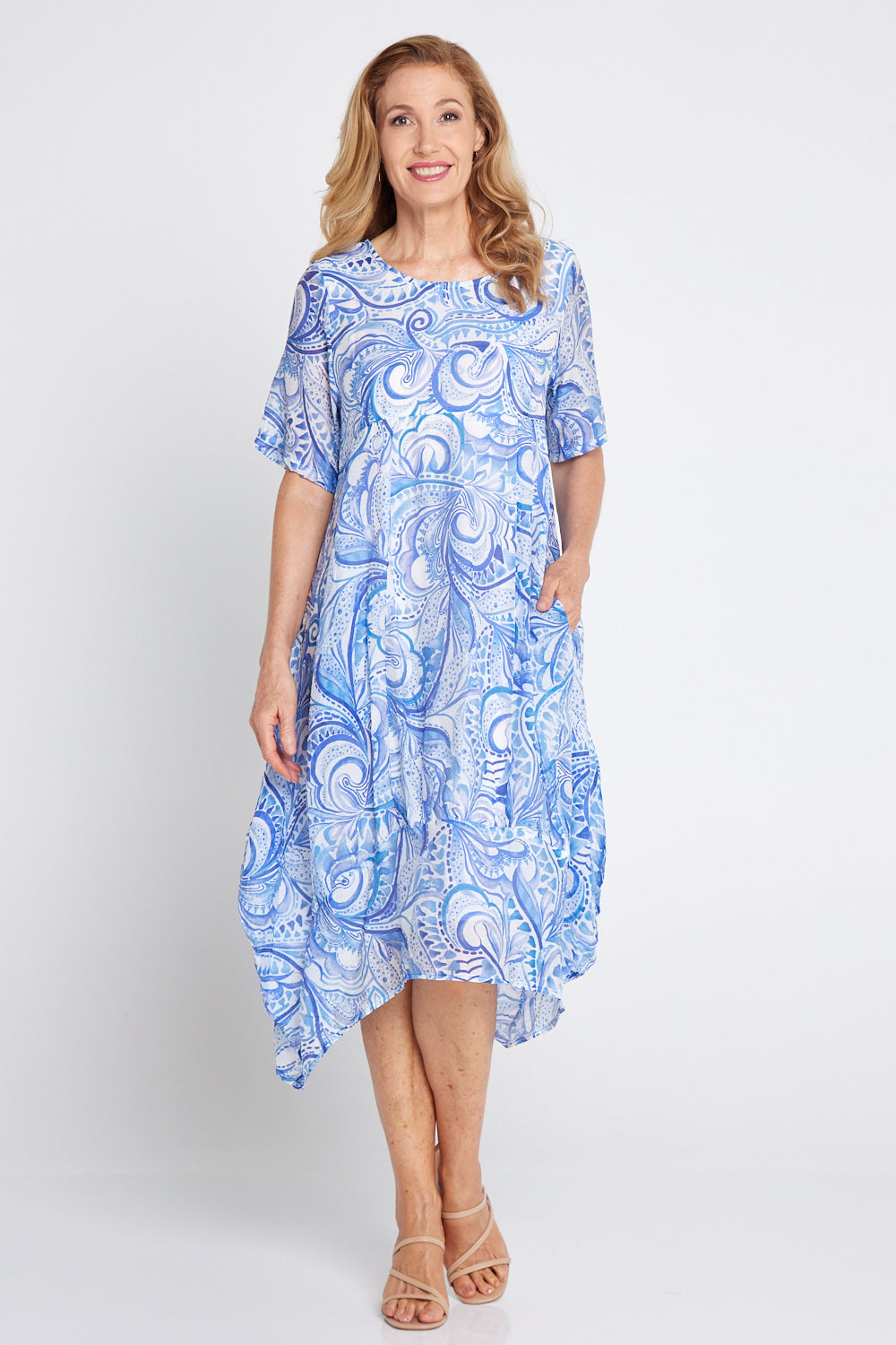 Ashmore Tencil Dress - Cobalt Watercolour Paisley