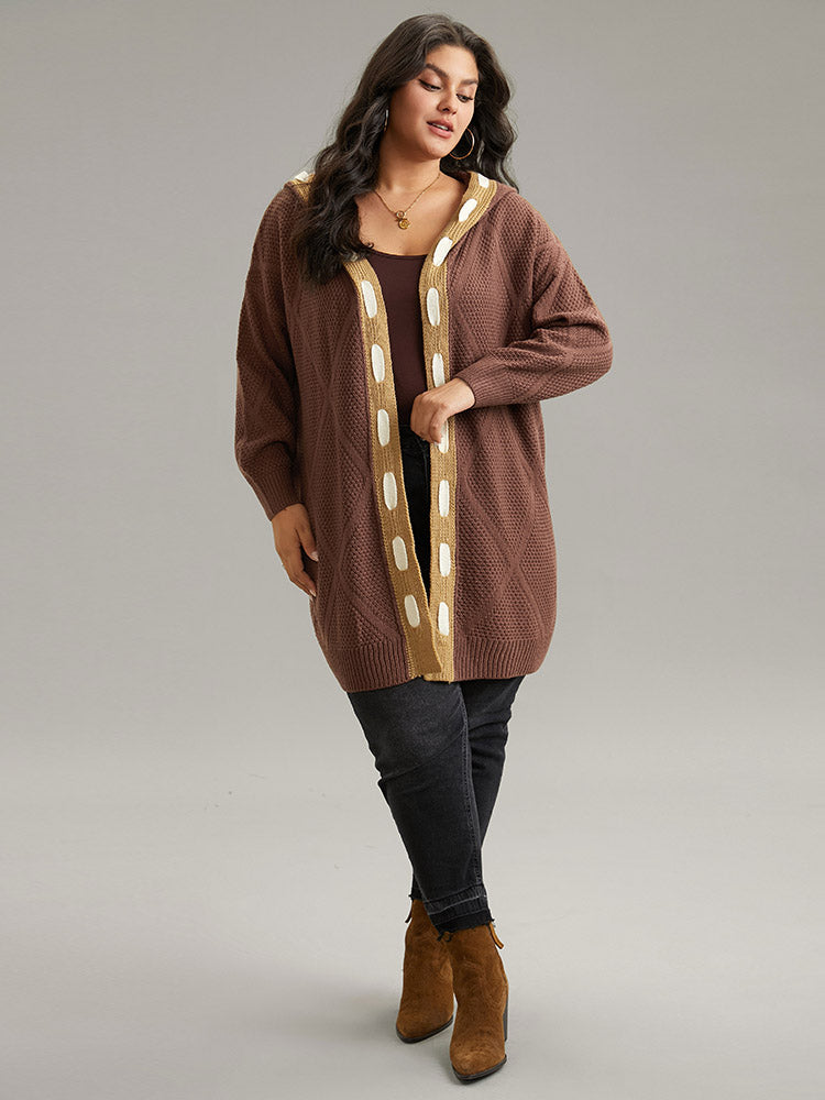 Contrast Hooded Tunic Open Front Cardigan