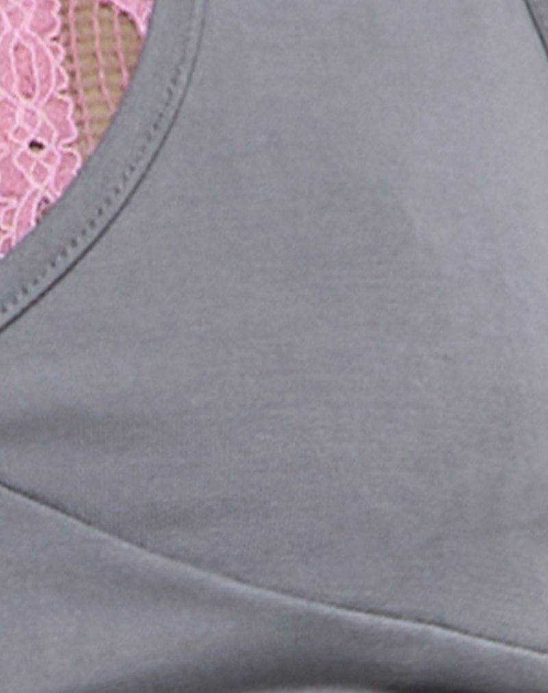 Helma Halterneck Top in Grey with Pink Lace