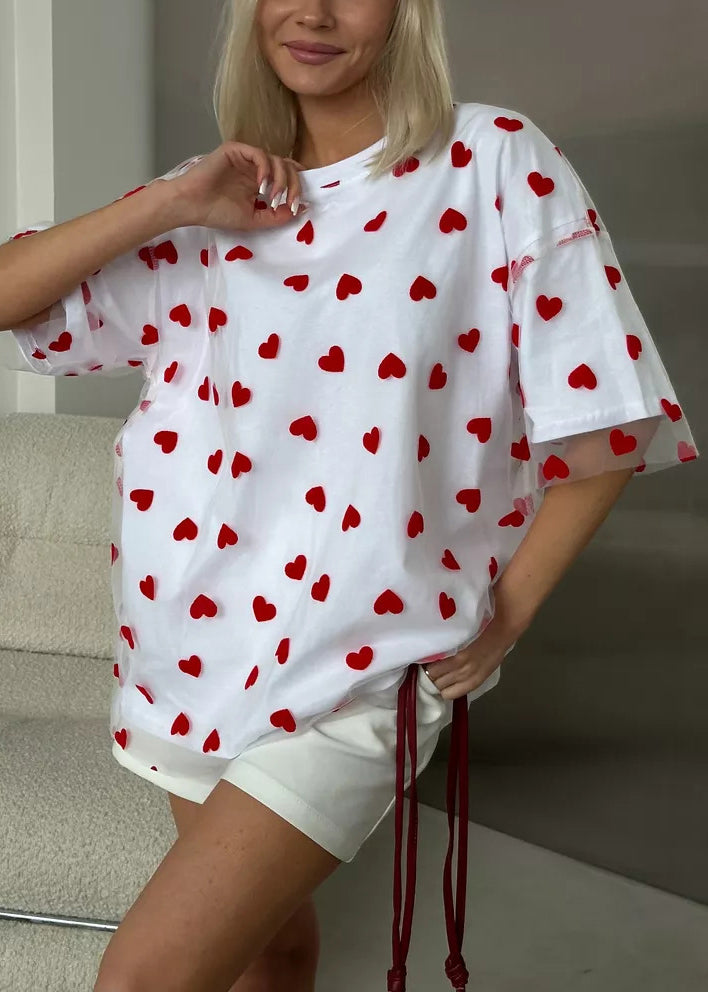 Casual White O Neck Tulle Patchwork T Shirts Summer