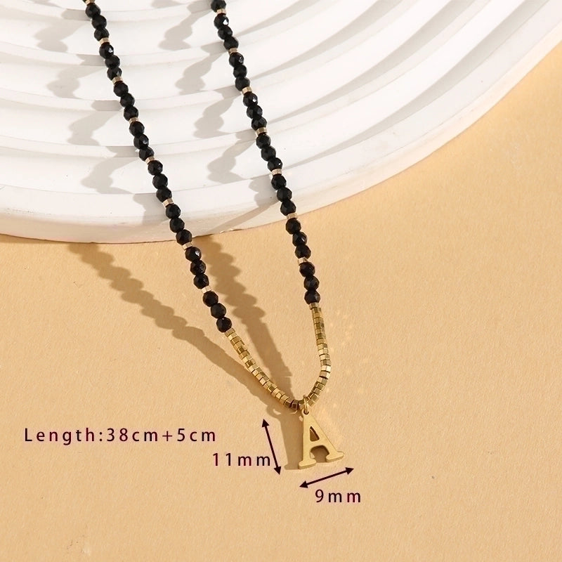 Casual Letter 304 Stainless Steel 18K Gold Plated Beaded Pendant Necklace