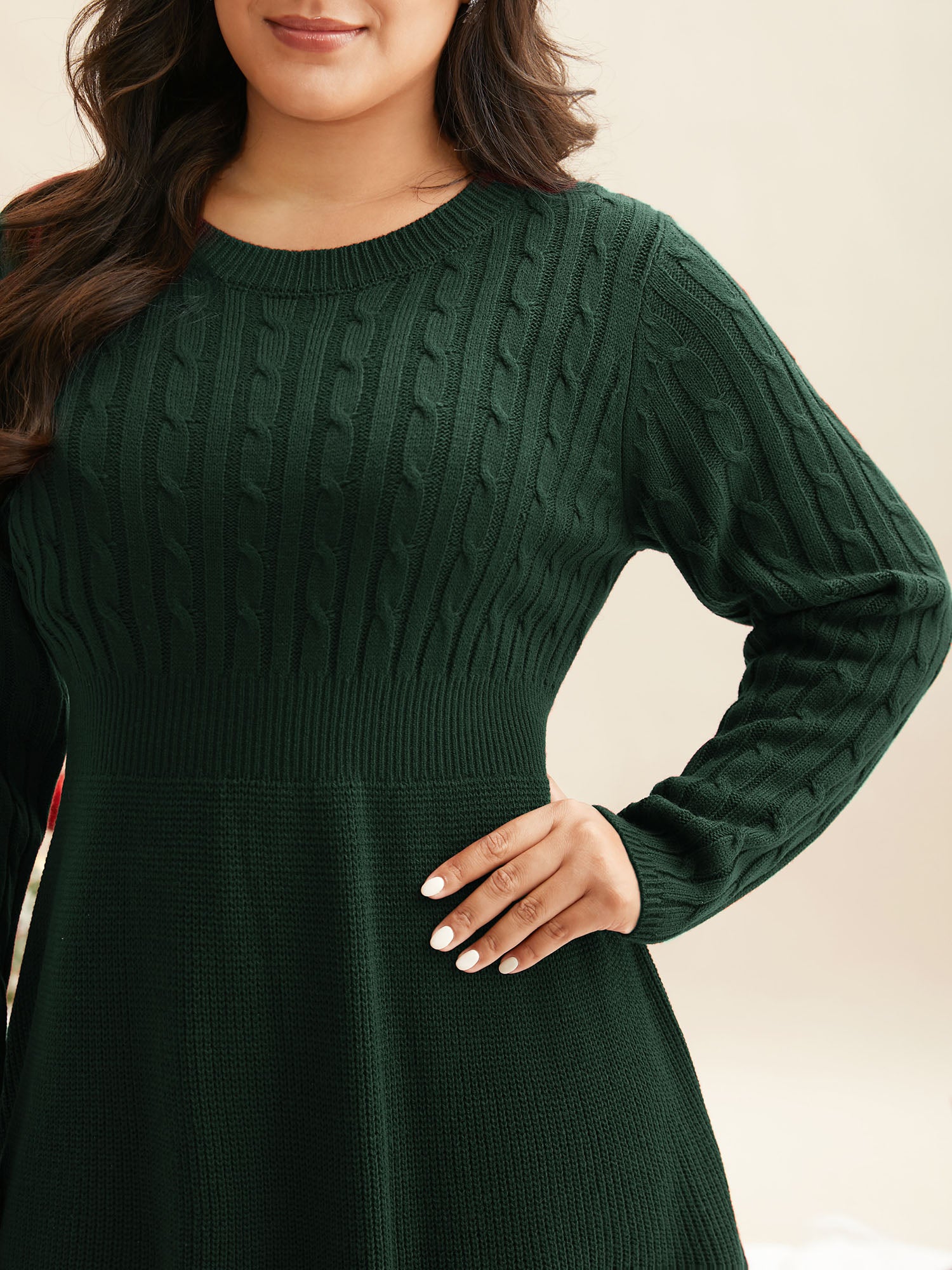 Cable Knit Fit-and-Flare Midi Sweater Dress