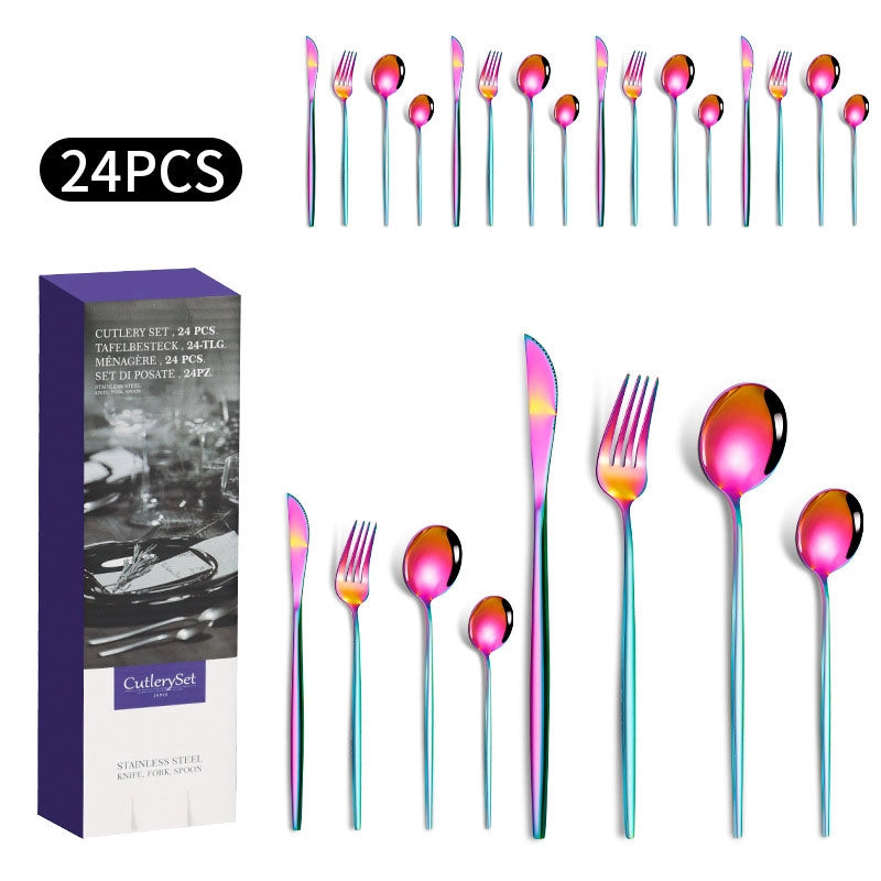 1010 Stainless Steel Tableware 24-piece Golden Steak Knife. Fork And Spoon Gift Box Western Tableware Suit