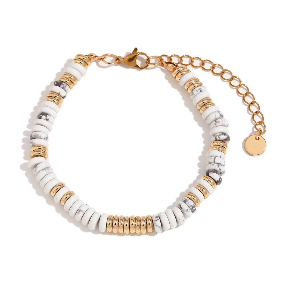 Women Fashion Round Circle Geometric Stainless Steel 18K Gold Plated Bracelets