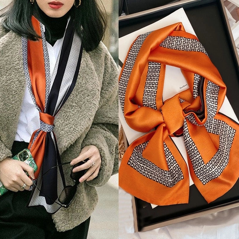 Women's Elegant Geometric Satin Printing Silk Scarf