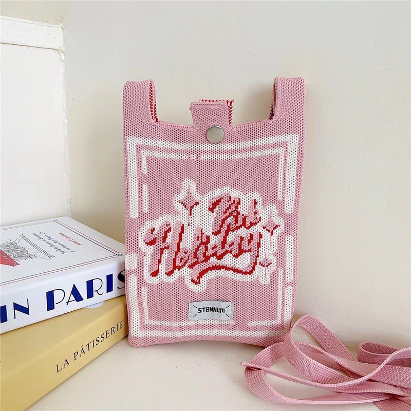 Women's Small Knit Cartoon Cute Bucket Lock Clasp Phone Wallets