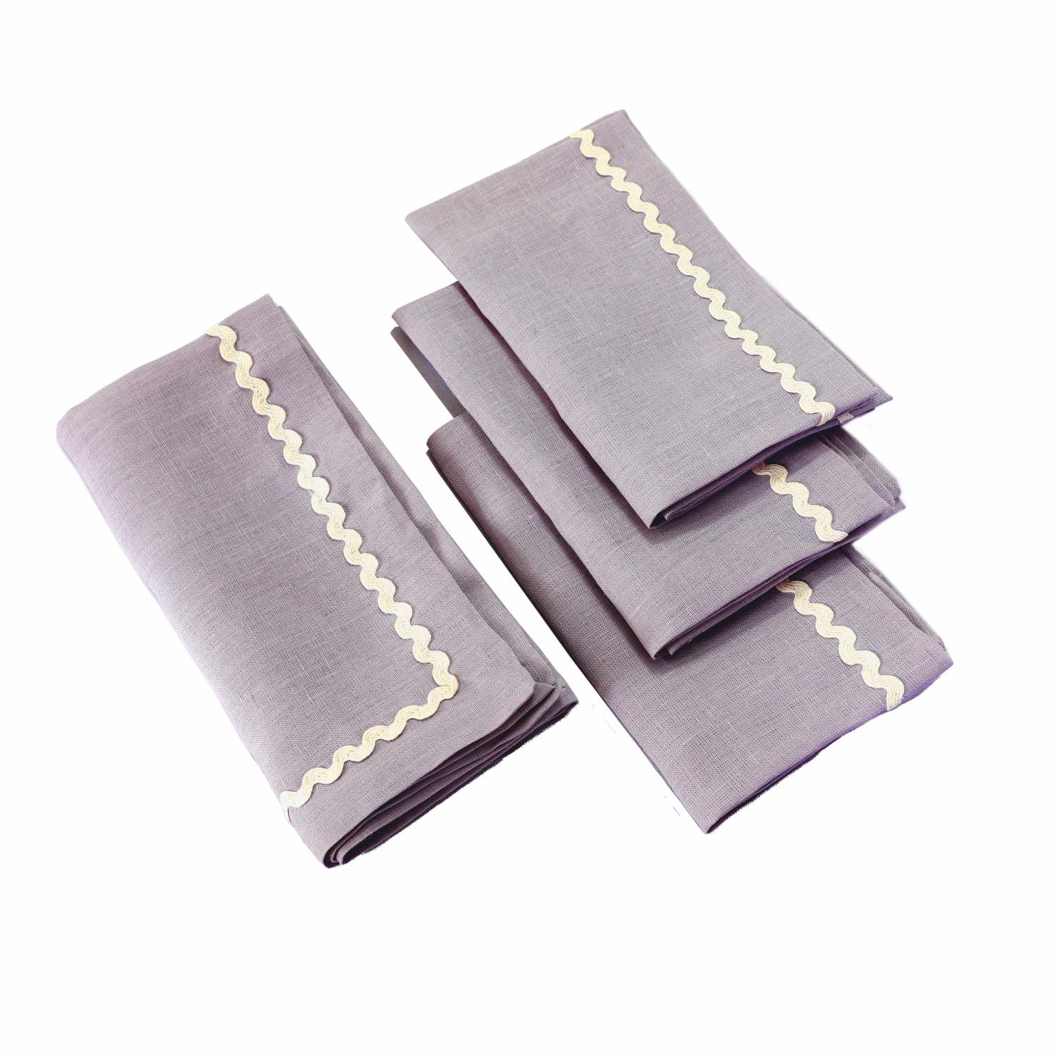 Lavender Rick Rack Lace 100% Linen Napkins