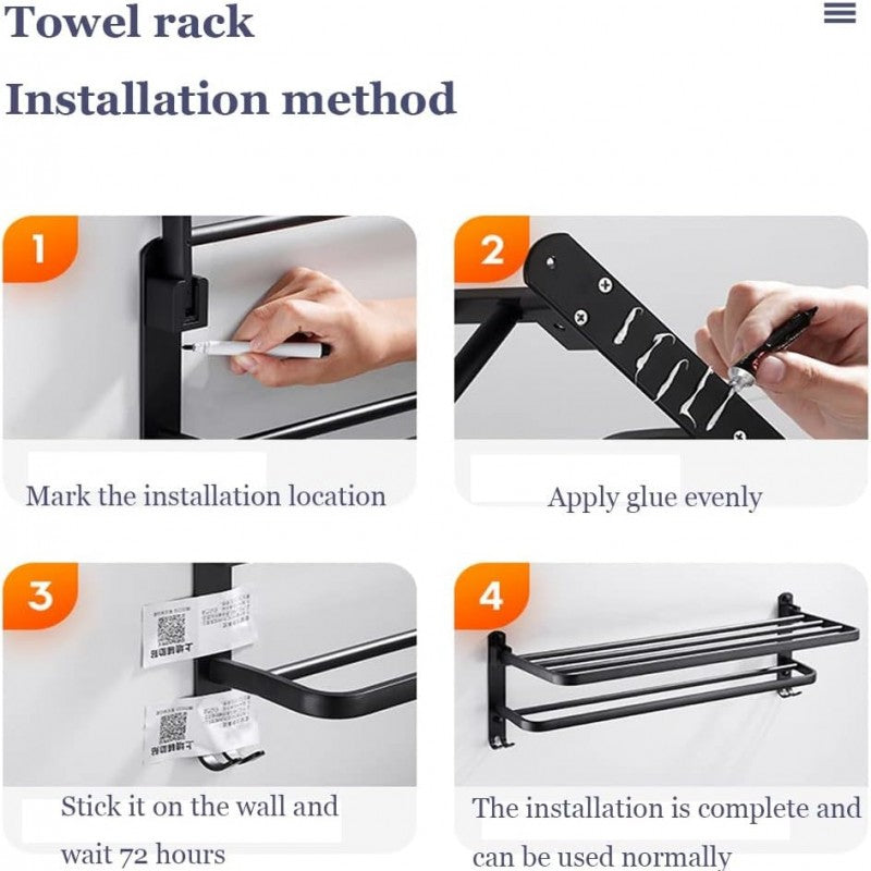 Wall Mounted Iron Towel Rack (Black Colour)