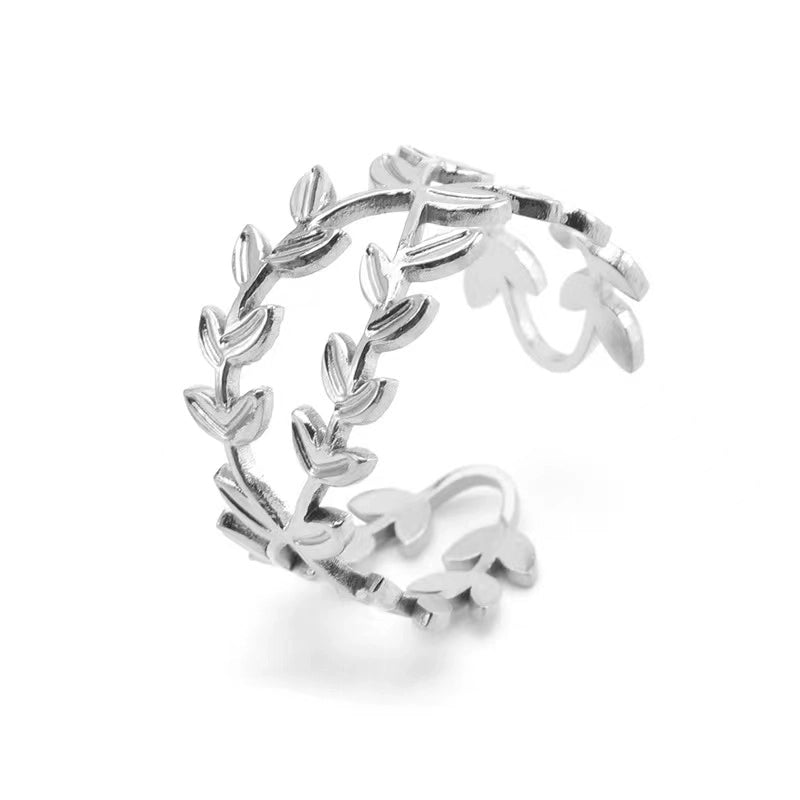 30 Pieces Casual French Style Leaf 304 Stainless Steel 18K Gold Plated Plating Open Rings