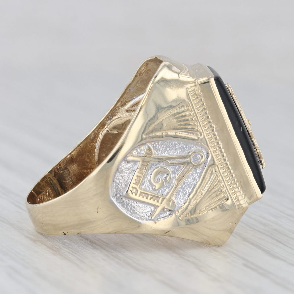 Past Master Mason Signet Ring 10k Gold Onyx Square Compass Sun Masonic Size 9