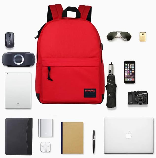SUPACOOL Casual Laptop Backpack for Men and Women, School Backpack for Boys and Girls, College Bookbag, USB Charging Port, Lightweight Back Pack(Black)