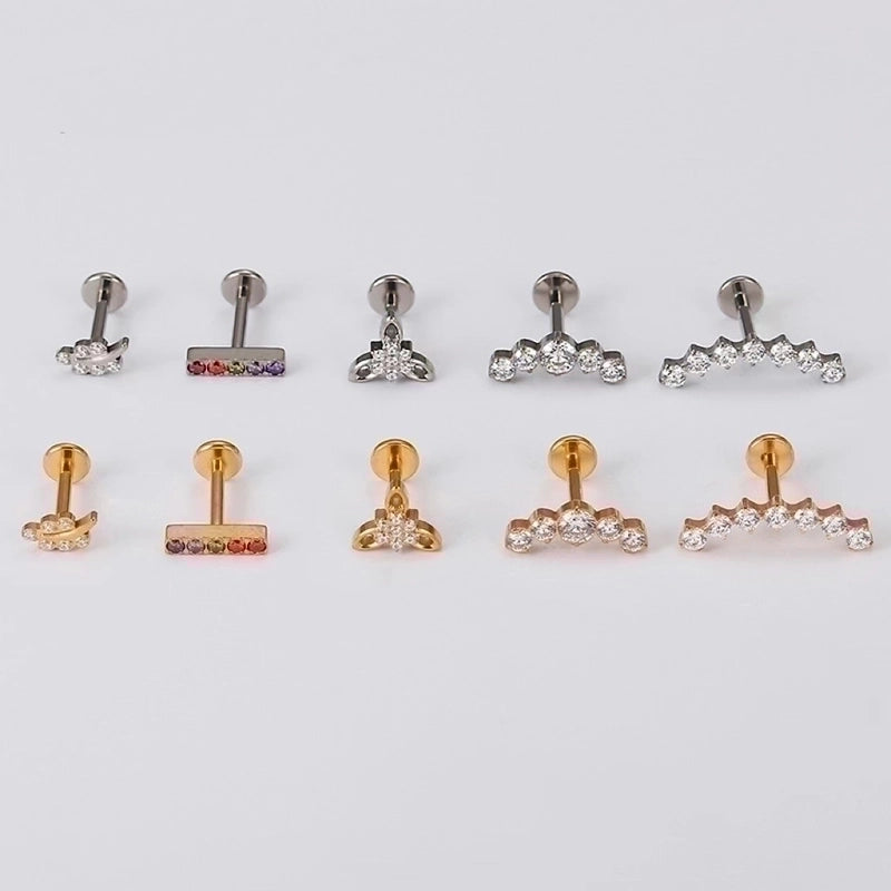 Minimalist Leaf Titanium Steel Zircon Lip Stud