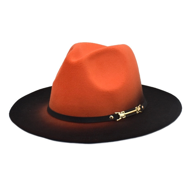 Unisex Fashion Color Block Gradient Color Flat Eaves Fedora Hat