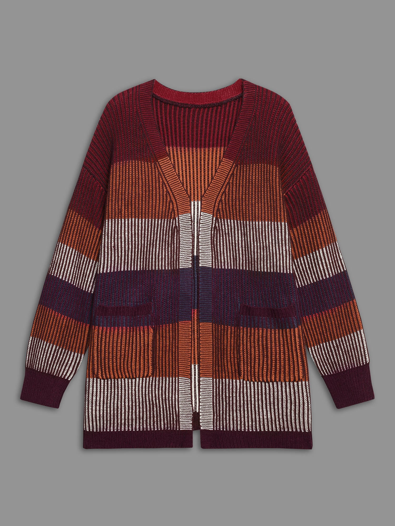 Front-Open Color Block Knit Cardigan