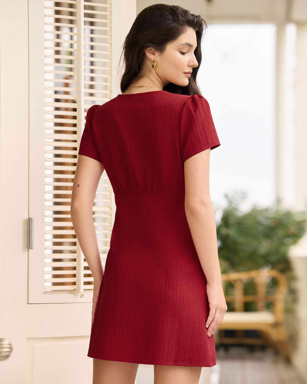 The Red V Neck Button Mini Dress
