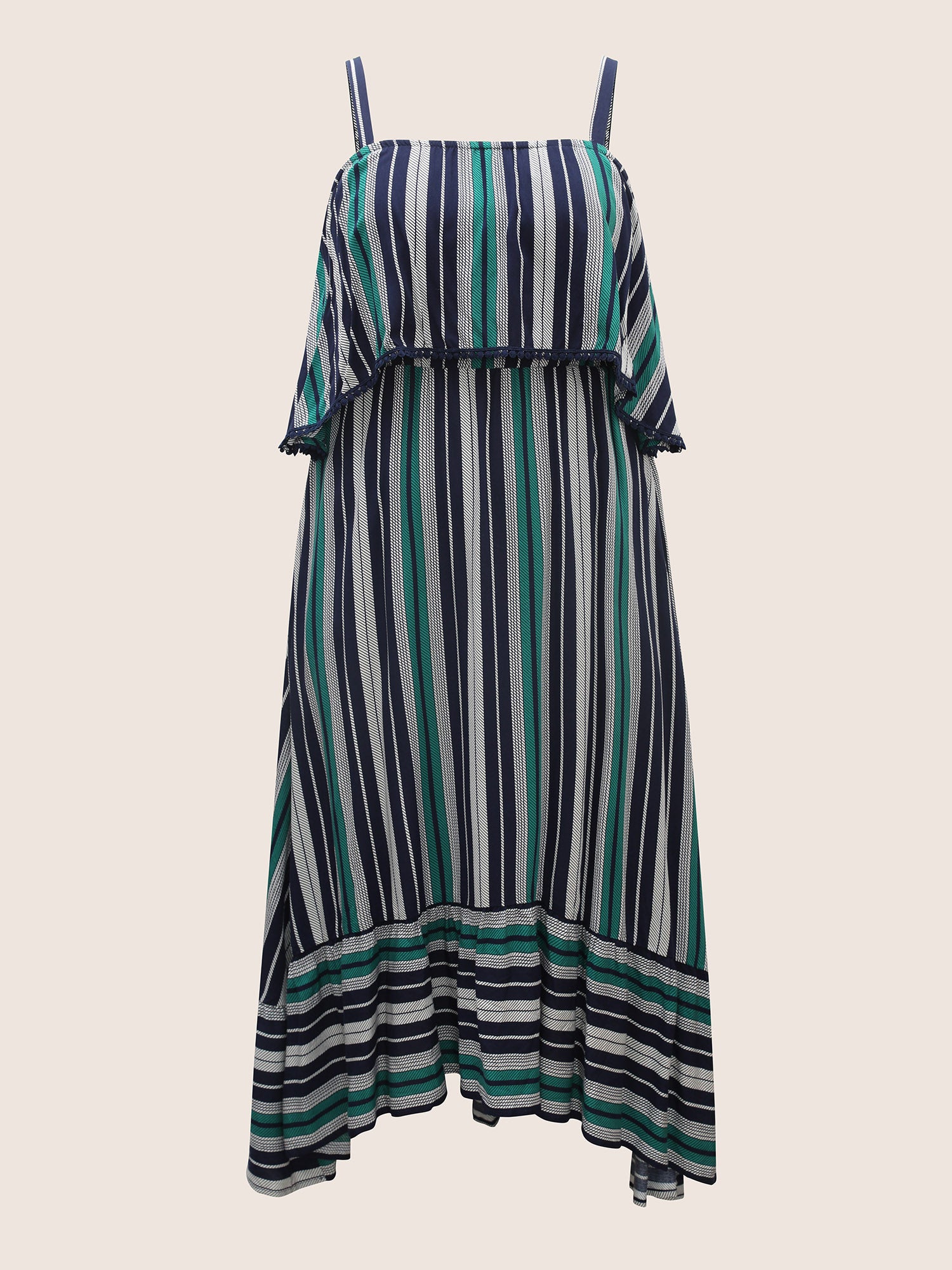 Contrast Striped Ruffles Woven Ribbon Dress