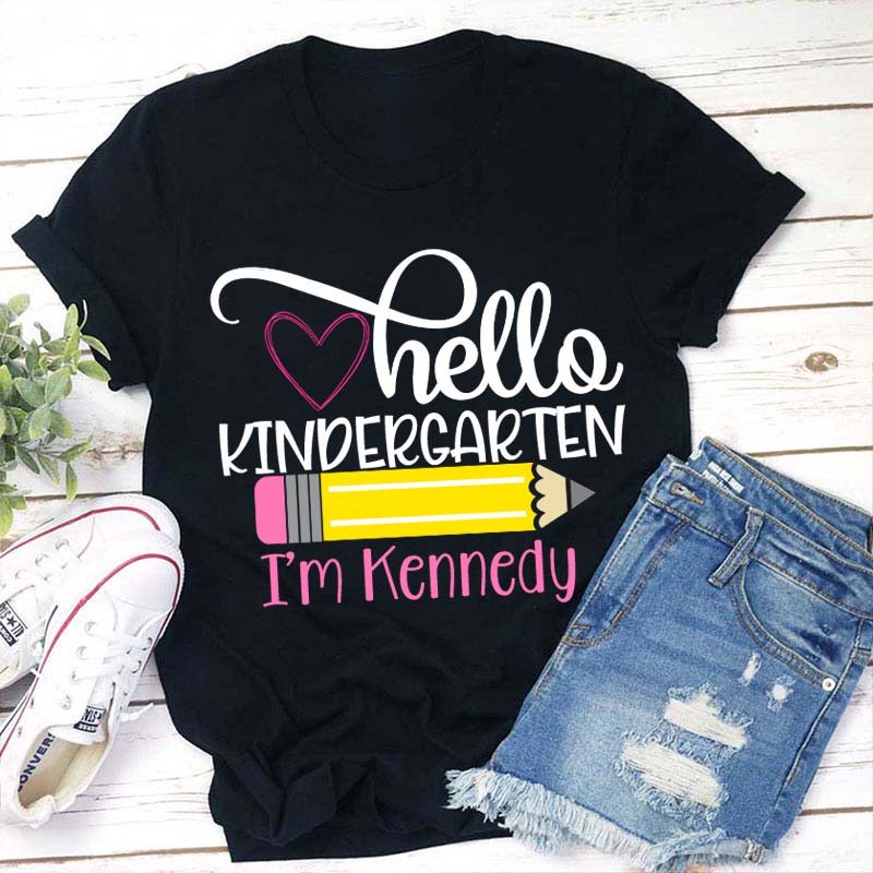 Personalized Grade And Name Hello Kindergarten Teacher T-Shirt