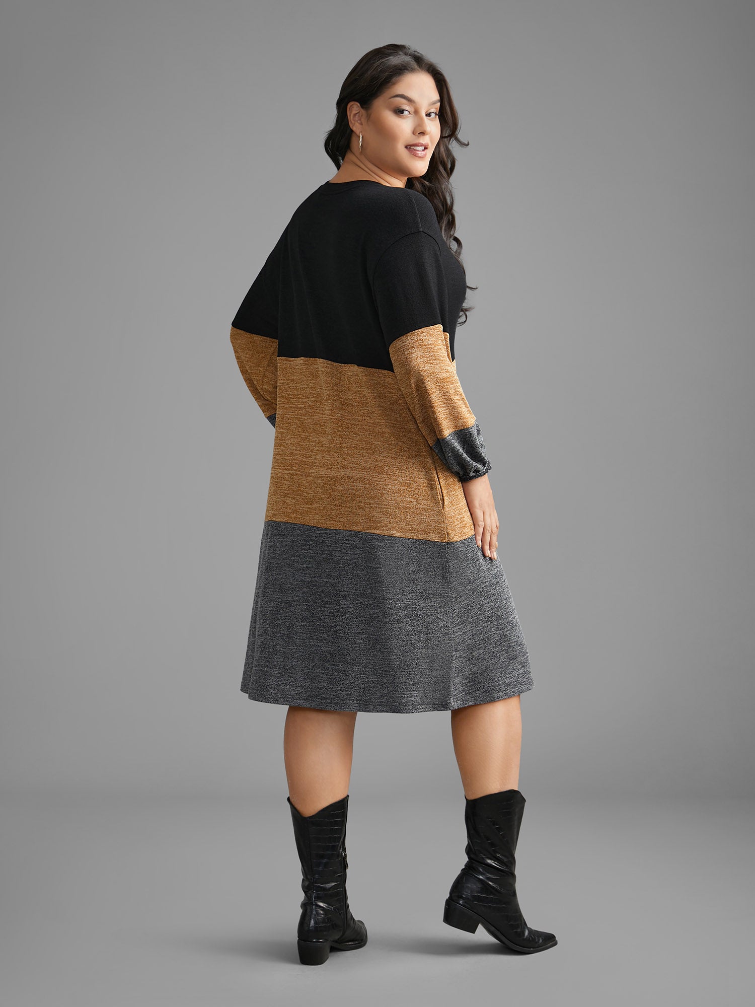 Colorblock Contrast Heather Pocket Knit Dress