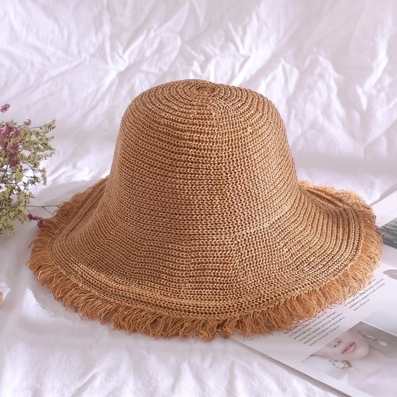 Women's Basic Pastoral Solid Color Wide Eaves Straw Hat