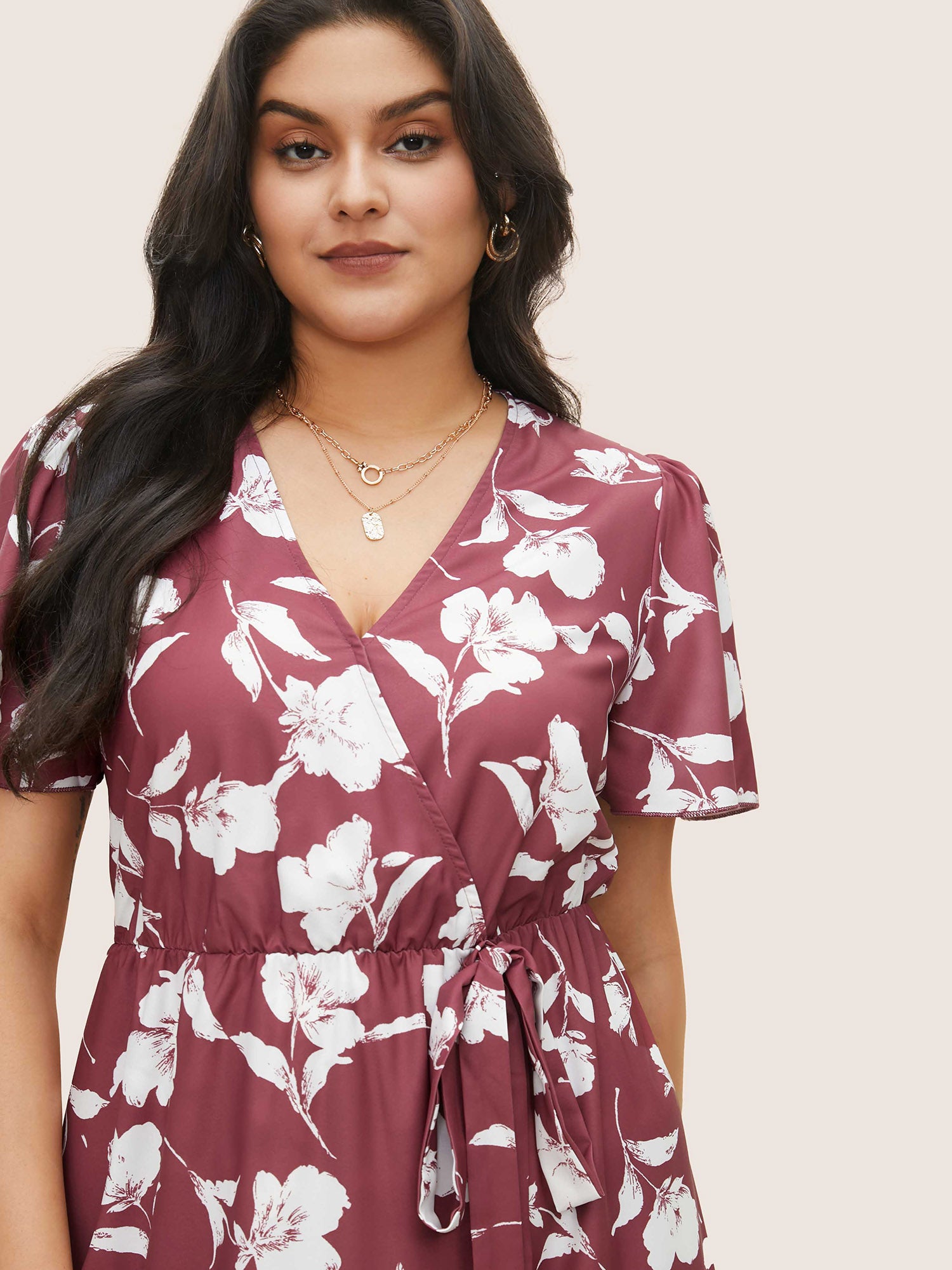 Floral Ruffle Knot Side Wrap Dress