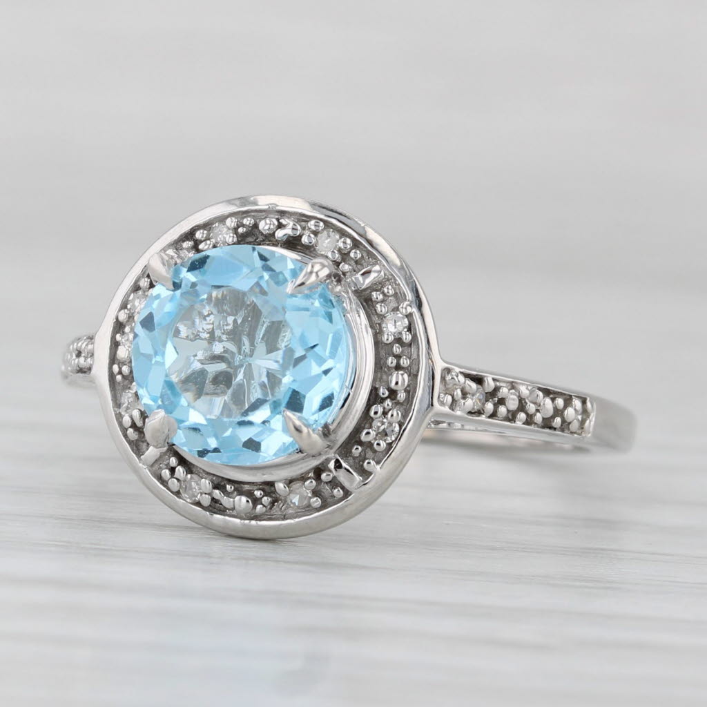 2.33ctw Blue Topaz Diamond Halo Ring 10k White Gold Size 9