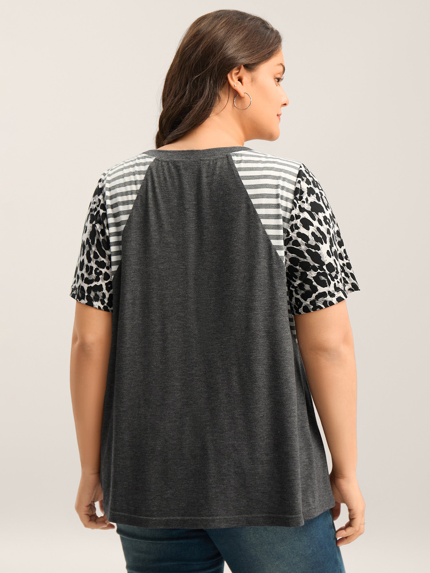 Leopard Stripes Raglan Sleeve T-Shirt