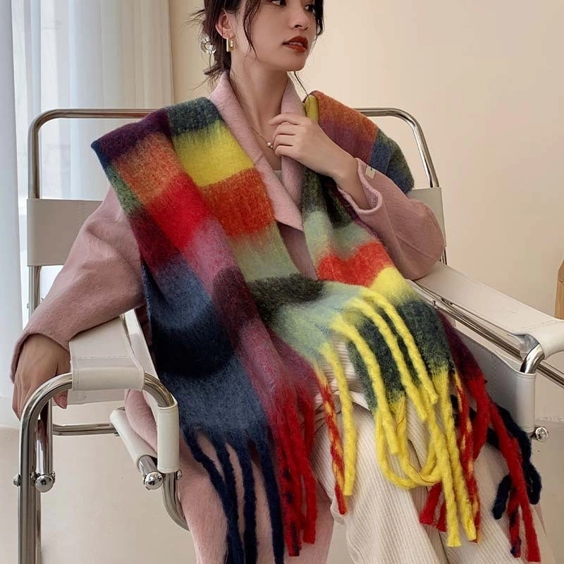 Popular Spring And Winter AC Scarf Warm Thickened Color Plaid Scarf Scarf Shawl Fashionable Western Style Outer Wear