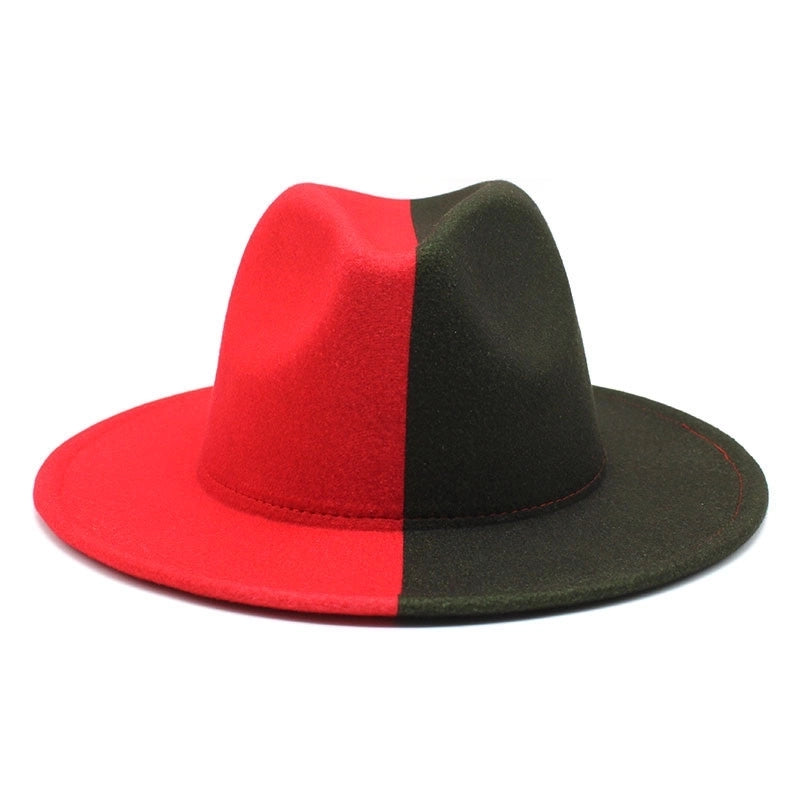 New Yin And Yang Double Color Matching Men's And Women's Woolen Felt Hat Autumn And Winter Fashion Flat Brim Jazz Hat 02