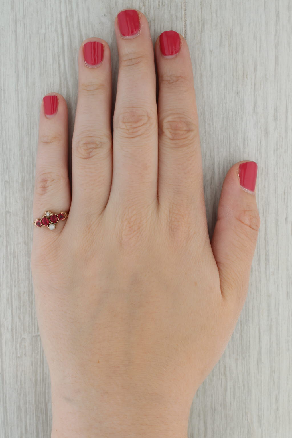 Victorian Antique Ring 8k Rose Gold Pearl Simulated Pearls Glass Size 7