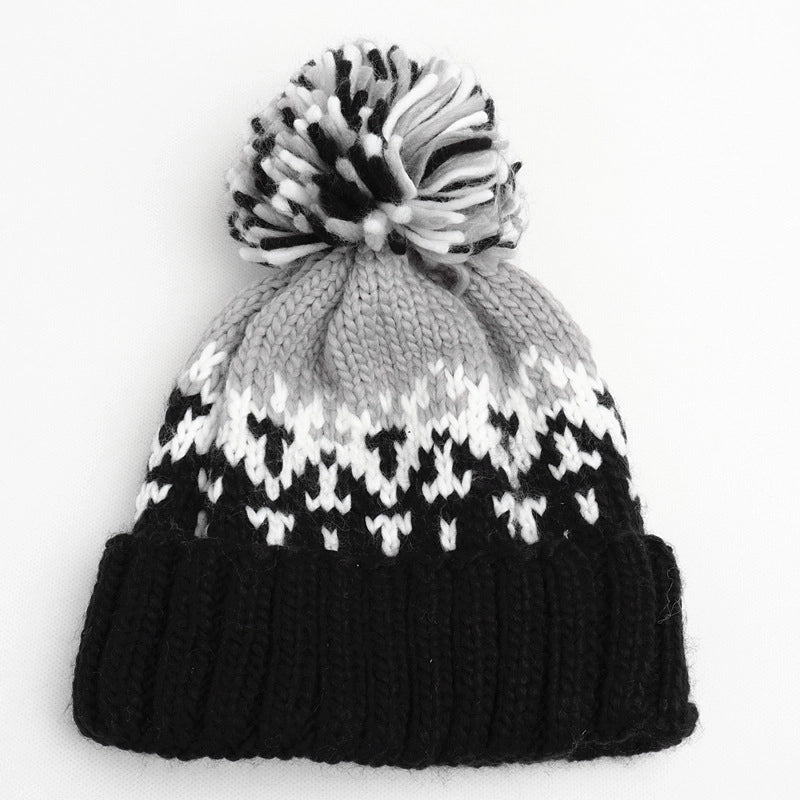 Unisex Retro Ethnic Style Color Block Pom Poms Eaveless Wool Cap
