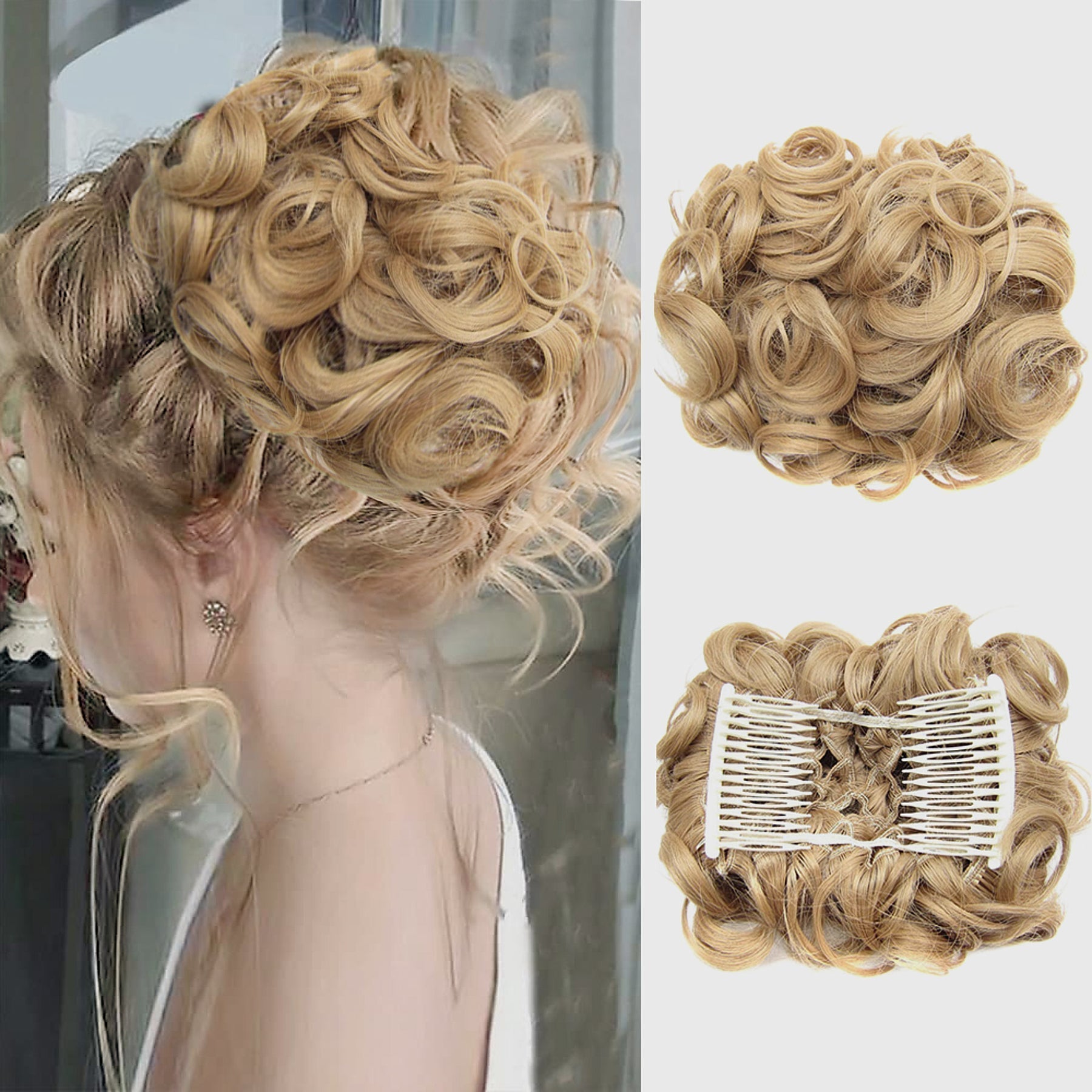 Kort. rommelig. krullend haarstukje chignon