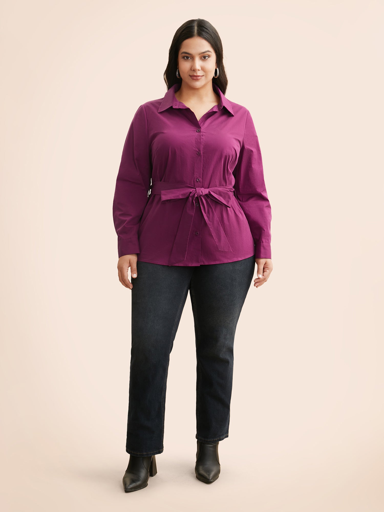 Solid Shirt Collar Tie Knot Shirt